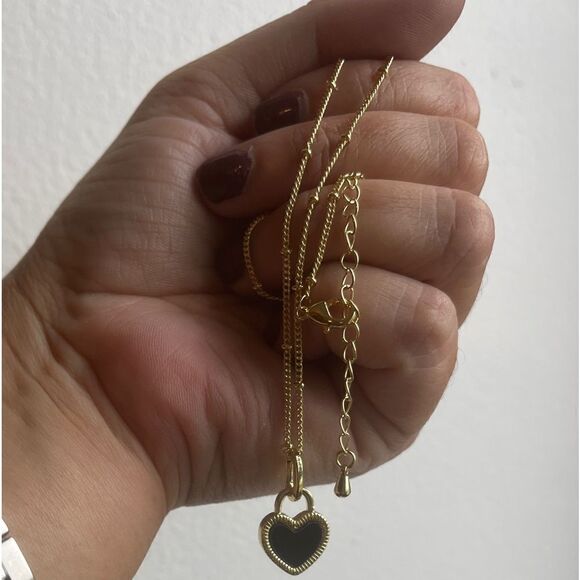 The Two Faced Heart Black/White Shell Pendant Necklace Gold over 925 - Picture 4 of 12